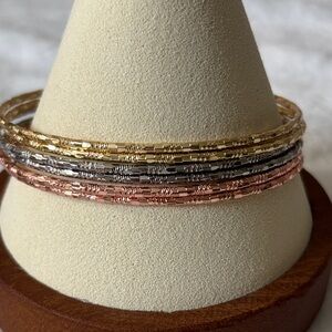 18k Gold Filled 6 Bangle Bracelets Yellow Rose and White